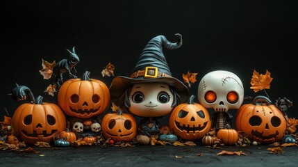 Cute Halloween Characters with Pumpkins - Festive Fall Collection