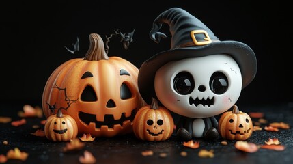 Obraz premium Cute Halloween Characters with Pumpkins - Festive Fall Collection