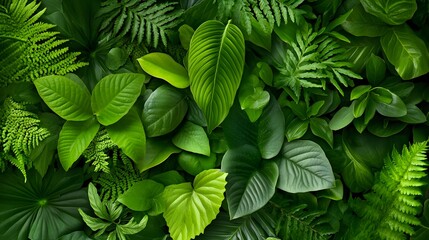 A lush, green wall of various leaves and plants, creating an enchanting backdrop for your product presentation. The texture is rich with shades of emerald to dark forest greens, providing a natural an