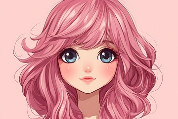 Obraz premium Cute anime girl with pink hair and blue eyes