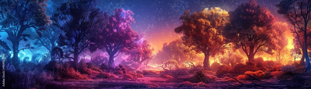 Poster a colorful forest with trees in different colors