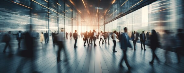 Business people in motion. Blurred business people walking in the city	