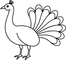 Kids Coloring Page Peacock with Simple Feathers Vector Design
