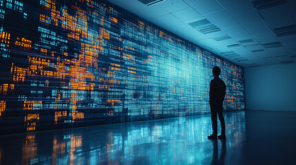 Binary numbers matrix on walls in cyberspace