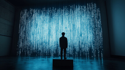 Binary numbers matrix on walls in cyberspace