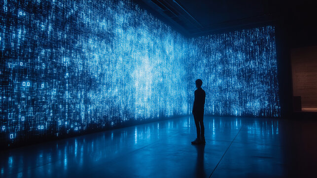 Binary numbers matrix on walls in cyberspace