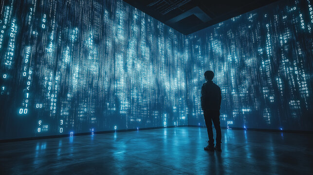 Binary numbers matrix on walls in cyberspace