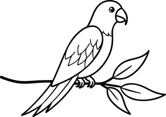 Vibrant Parrot on a Branch Vector Art for Creative Kids Coloring
