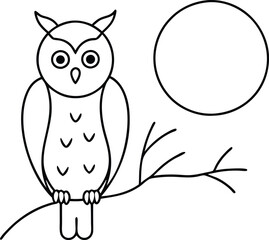 Night Owl and Moon Vector Illustration for Kids Coloring Pages
