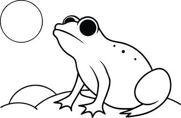 Night Frog Croaking Vector Illustration for Kids Fun Coloring Activity
