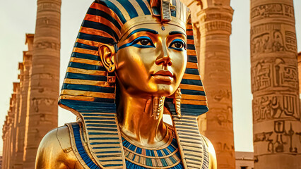 Portrait of the great Egyptian god-Pharaoh Tutankhamun in the temple of Thebes, Egypt.