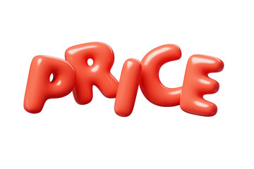 Price red Inflatable flying word for promotion design. 3D render illustration of sale and discount floating text design element. Balloon cartoon volumetric sign for special offer advertising.