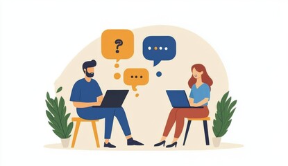 Fototapeta premium The interaction features speech bubbles illustrating their conversation.