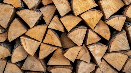 A pile of wood logs with a lot of them being cut in half