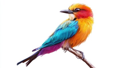 Fototapeta premium Vibrant Yellow, Blue, and Red Bird Perched on a Branch