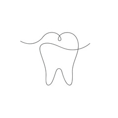 Tooth in one continuous line. One line drawing, minimalism. Vector illustration.