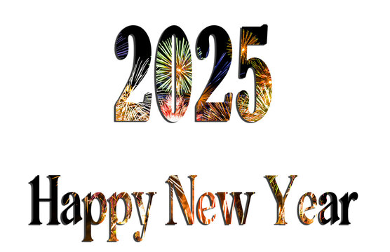 Happy New Year 2025 3d render of a symbol made of many spheres
