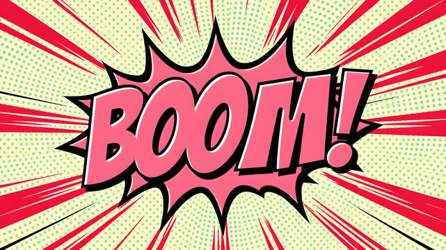 Comic Text BOOM speech bubble in Pop Art style. Generative AI