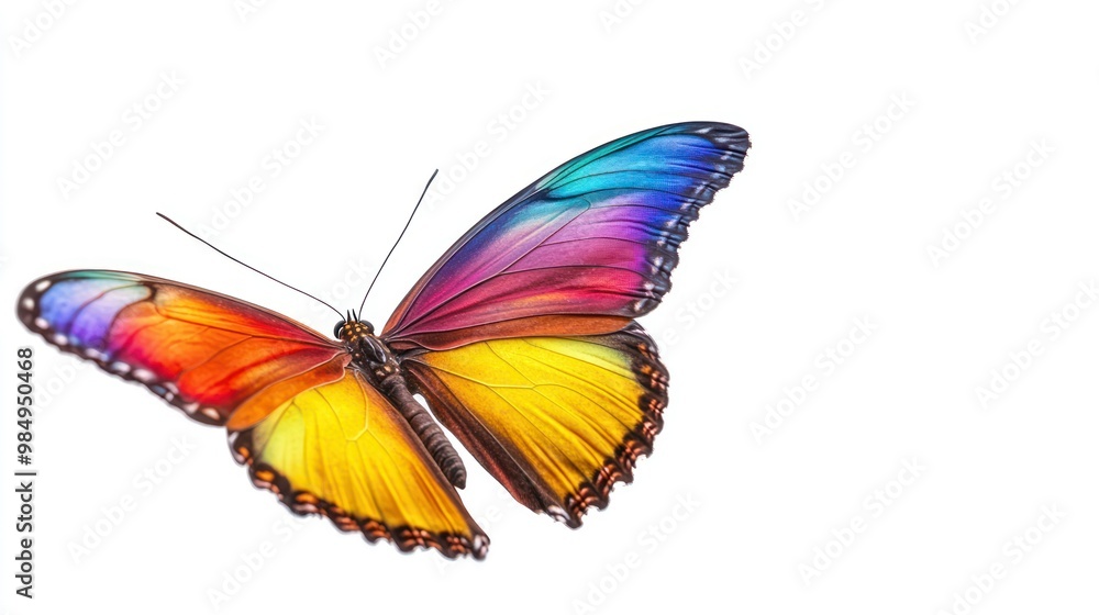 Canvas Prints Vibrant Butterfly with Rainbow Wings in Flight