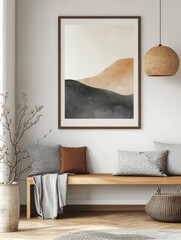 Scandi Farmhouse Hallway: Mock-up Poster in Modern Nordic Interior