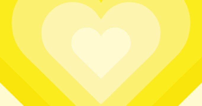 Moving hypnotic Heart in fast motion. Seamless Psychedelic hearts for Valentines day concept or festive day. Yellow color