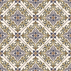 Traditional spanish floral ornament floor tiles. Portuguese motifs. Intricate mosaic pattern design
