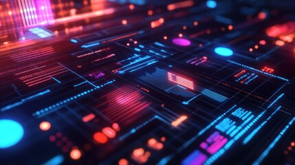 Fototapeta premium Abstract Digital Interface with Neon Lights and Data