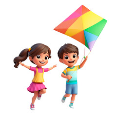 3d character of boy and girl playing