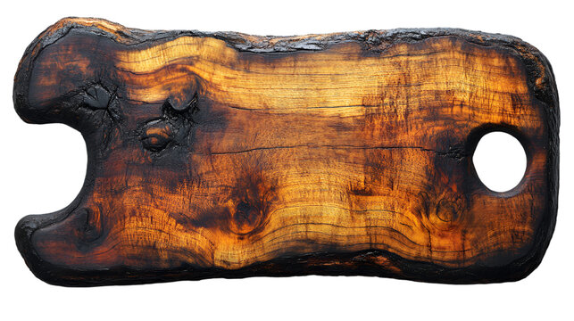 A bron wooden board with a burnt surface

