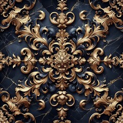Seamless pattern with baroque elements. 3D rendering
