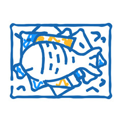 showcase with fish and ice doodle icon sketch vector. showcase with fish and ice sign. isolated symbol illustration