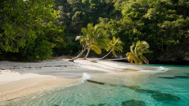 Secluded Beach Surrounded by Lush Jungle and Clear Water