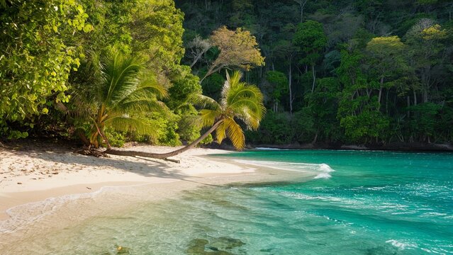Secluded Beach Surrounded by Lush Jungle and Clear Water