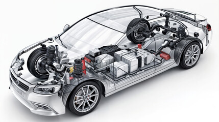Detailed cutaway illustration of modern car showcasing intricate internal components and advanced engineering design