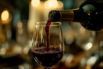 Celebration captured: wine flowing into a glass at a party.