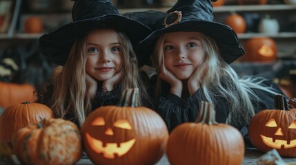 Halloween Witch Costumes and Pumpkin Decor Set