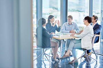People, meeting and feedback in office for business, marketing strategy and finance management....