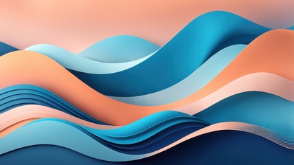 Obraz premium A vibrant abstract wave pattern in blue and peach tones, ideal for backgrounds or graphic design projects.