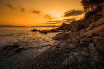 Fototapeta premium Croatia, Europe, Adriatic sea, scenic nature view, perfect sunset summer scene