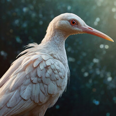 A picture of a strange, long-necked bird with translucent, glowing feathers.