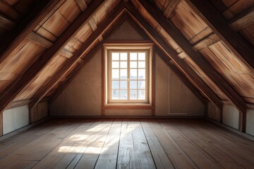 Fototapeta premium Contemporary Attic Bedroom Interior Design with Natural Light and Modern Architecture