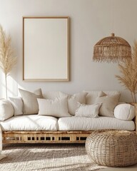 Modern Nordic Living Room Interior with Ethnic Furniture in Stylish Scandinavian Design
