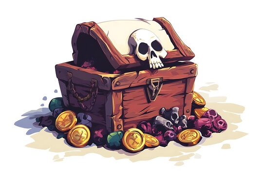 recommend clip art: Open Treasure Chest with Skull and Gold Coins,  Game Asset