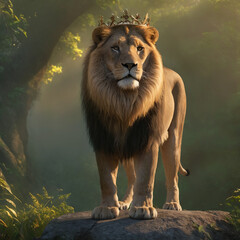 male lion in the zoo with crown