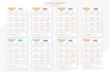 Calendar 2025 - 2032 years mandala set collection design template