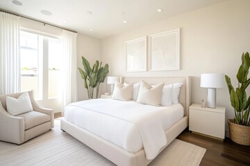 Luxurious Master Bedroom with Modern DÃ©cor and Elegant Poster Art
