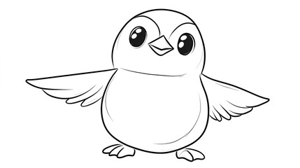 Fototapeta premium A cute penguin standing with its wings slightly outstretched, designed as a children's coloring book illustration.