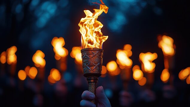 Inspirational Labour Day image of a torch being passed from one worker to another, representing legacy and continuity