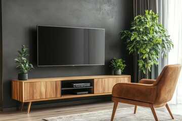 Contemporary Living Space with Modern Armchair, TV Cabinet and Stylish Interior Design