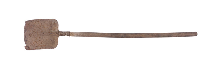old rusty shovel isolated on white background